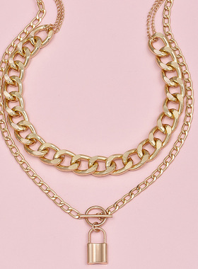 极速Hip hop Cuban Chain lock type Hnecklace jewelry欧美百搭