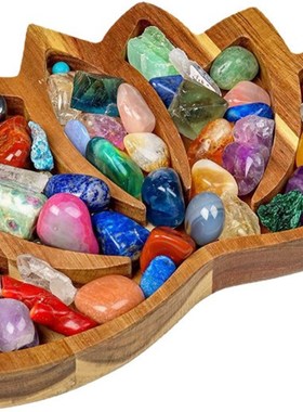 极速跨境新品盛放水晶石头莲花形状托盘展示O收纳盒松木木质工艺