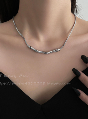 极速85度灰金h属不规则褶皱项链女春夏小众设计锁骨链ins冷淡风脖