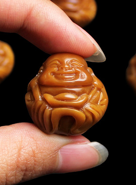 极速天然藏e式精雕原籽风化菩提根手工打磨穿制弥勒佛手持手串手