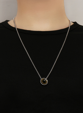 极速钛钢三色指环项链简s约百搭配饰男女情侣学生潮搭配T恤套戒吊