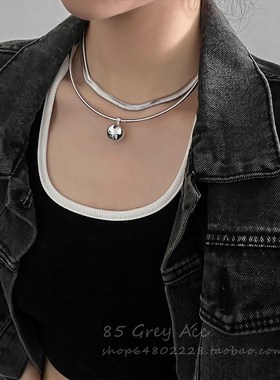 极速蛇骨链钛钢圆球m叠戴项链女ins冷淡风卫衣链夸张锁骨链网红脖