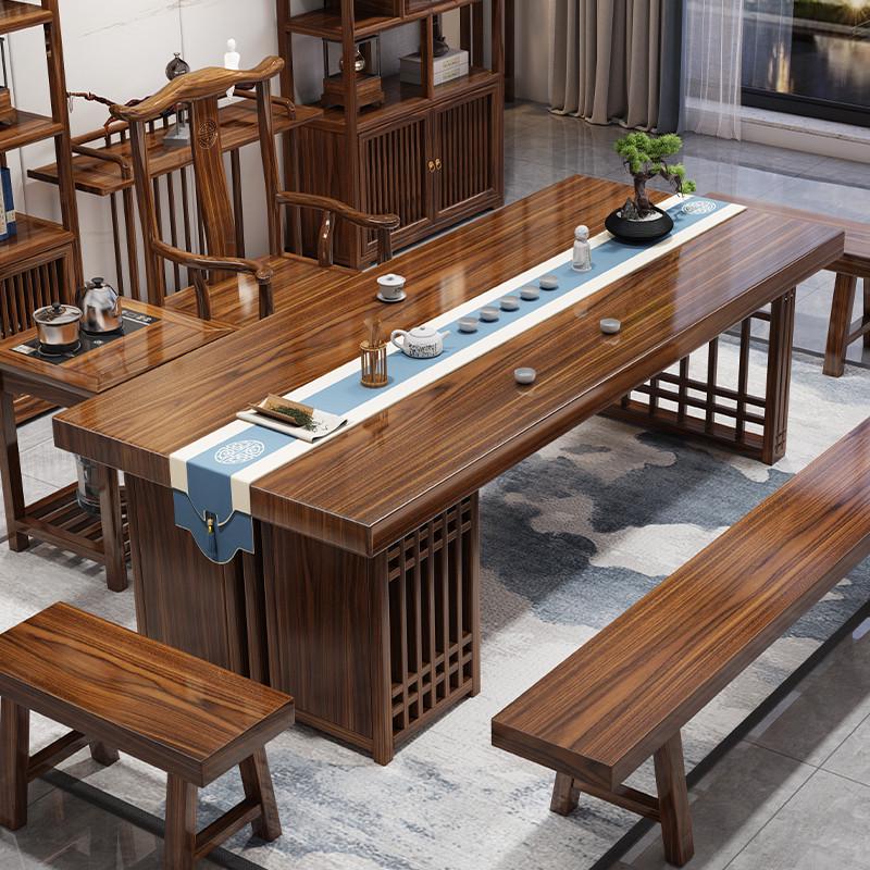 实木大板茶桌椅组合一桌五椅新中式家用简约茶几办公室泡茶台一体 - 图2