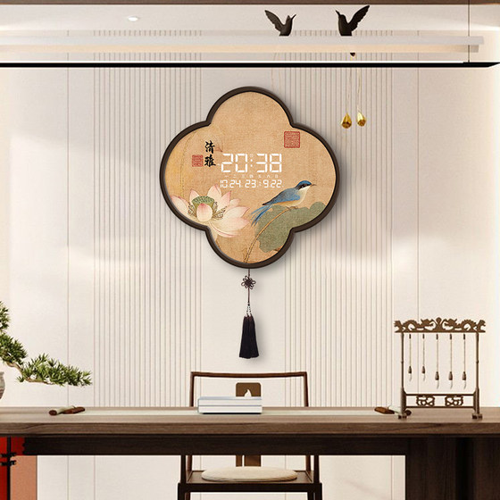 New Chinese-style living room clock electronic clock perpetual calendar 2026 new porch decorative painting hanging painting retro wall clock