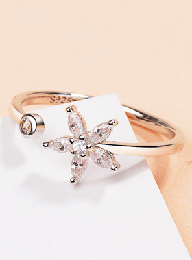 极速Fashion Women Zircon Flowers Adjustable Ring UOpen Desig