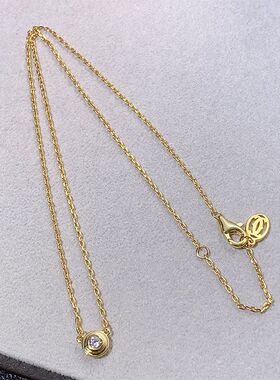 V金高版本一颗钻项链女V金镀18K金单钻小圆饼项链飞碟锁骨链代发