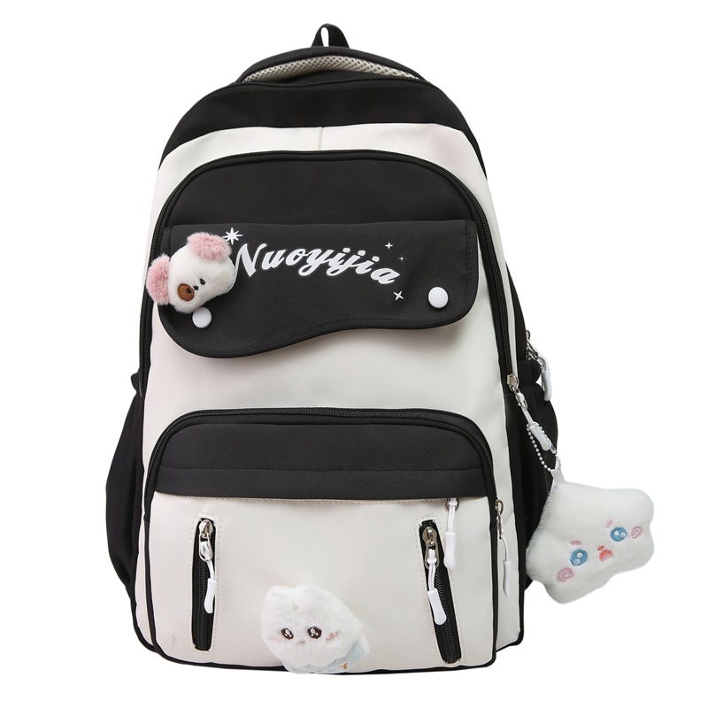 日系ins清新甜美学院风背包撞色拼接书包中小学生轻便百搭双肩包 - 图3