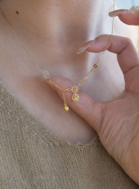 新中式轻奢气质金色福牌铃铛吊坠项链女个性时尚百搭高级感锁骨