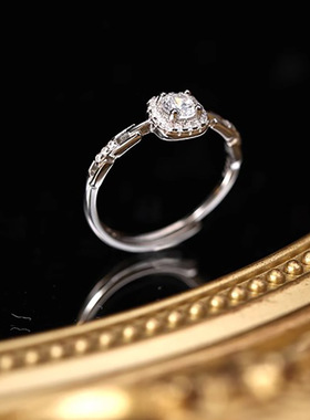 爆闪方钻链条戒指女轻奢高级感可调节指环订婚婚戒礼物新潮精致感