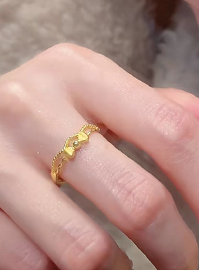 在逃公主蝴蝶结戒指女时尚ins风素圈指环叠戴甜心蝴蝶结可调节