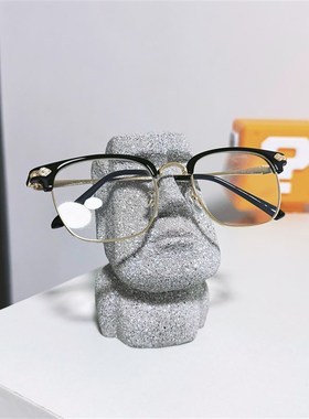 新品给原始人戴k个眼镜摩艾石像复活节岛趣味摆件创意眼镜支