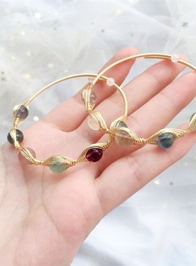 新品天然巴西紫水晶彩萤石手镯x子 手工制作14k女款手链甜美女款