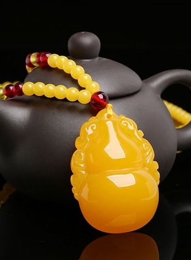 极速老蜜蜡琥珀吊坠血珀男女款长款项链鸡油黄P毛衣链人工蜜蜡吊