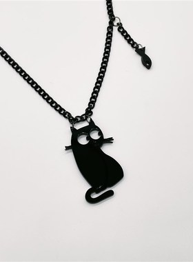 新品无聊了 戴个想吃鱼的猫猫!小鱼N黑猫吊坠锁骨链饰品