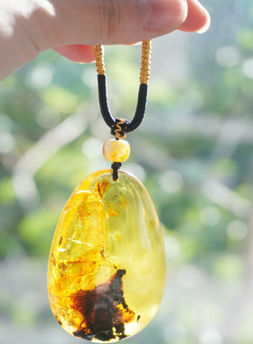 九紫离火佛宝护身琥珀蜜蜡随形吊坠植物珀毛衣挂件23.72gNO.821