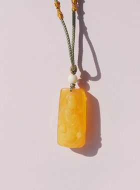 九紫离火佛宝蜜蜡观音吊坠雕刻观音挂件鸡油黄黄蜜7.77gNO.820