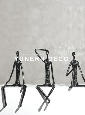 速发轻奢黑色抽象人物摆件样板装售挂处玄关楼姿人体雕塑软房饰品