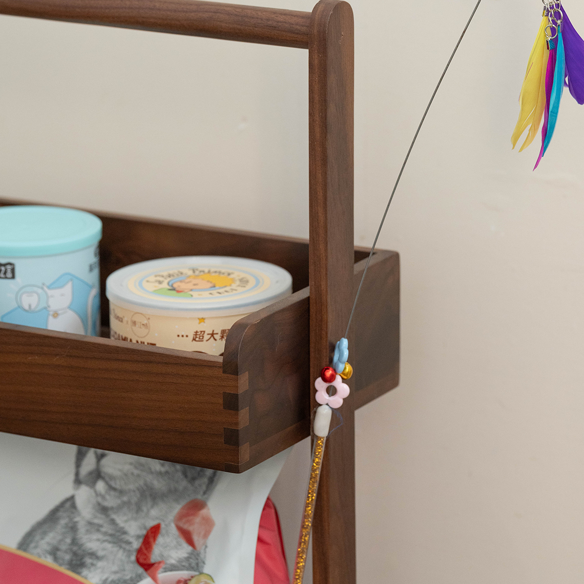 黑胡桃实木宠物用品收纳玩具物品猫粮罐头零食置物架狗粮阳台多层 - 图1