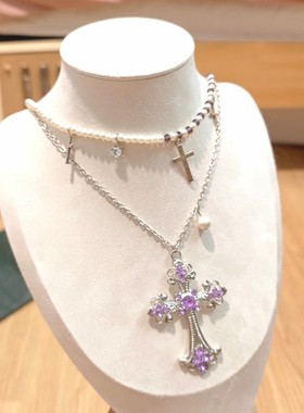 哇！重工朋克风的镶钻十字架项链