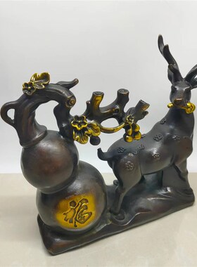 铜葫芦纯铜复古鎏金葫芦摆件客厅玄关办公M室装饰五福葫芦开盖空