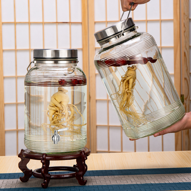 Special wine bottle for soaking wine, ginseng soaking wine jar, high-end sealed jar, household ten kilograms O20 kilograms glass wine with faucet