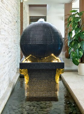 创意简约球形流水j摆件客厅庭院招财景观酒店别墅户外落地鱼池装