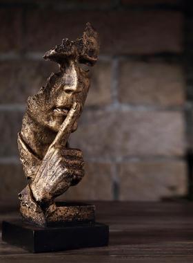 北欧抽象人物雕塑沉默是金创意办公室客厅软装家居装饰品设摆件设