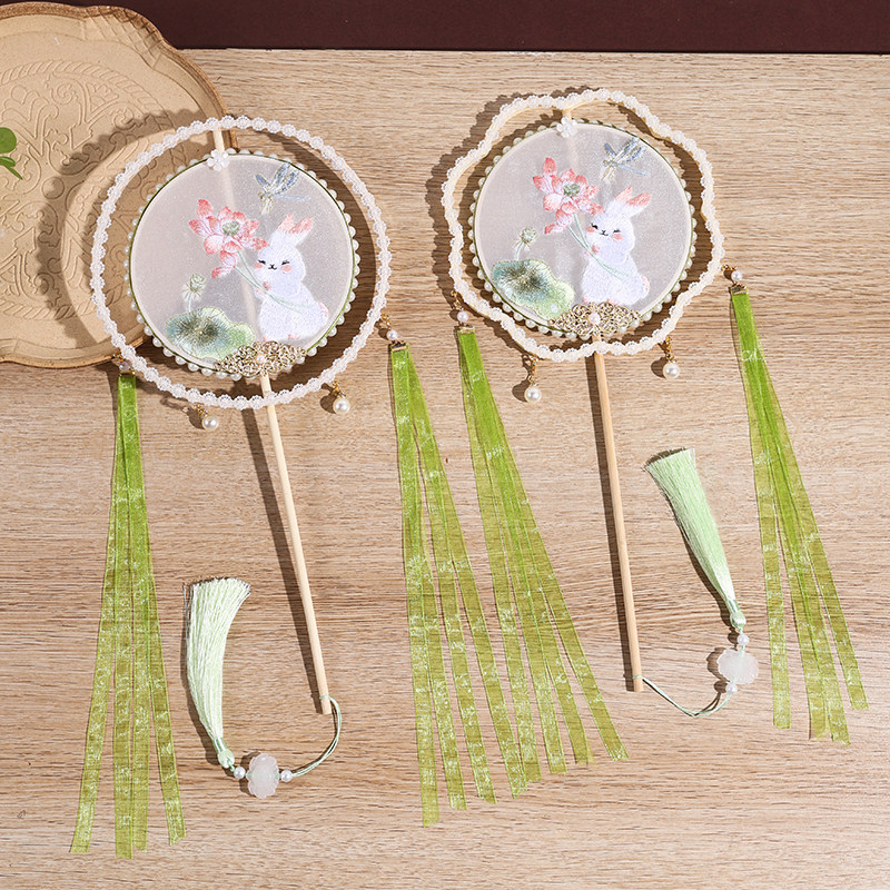 手工团扇古风汉服复古扇子长短柄刺绣花双圈宫扇舞蹈拍照中国风,淘宝优惠券,粉丝福利购,淘宝优惠卷