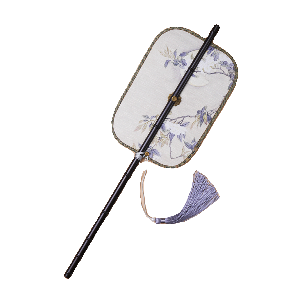中国风小清新梨花印花紫竹长柄流苏可折叠腰扇卷曲折扇便携挂腰扇,淘宝优惠券,粉丝福利购,淘宝优惠卷