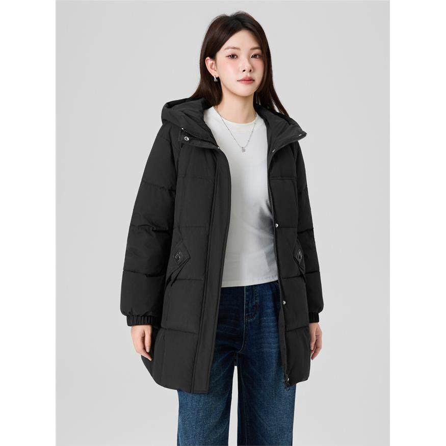 快鱼2025冬新款女士中长款连帽棉服保暖舒适简单百搭抗风御寒棉衣,淘宝优惠券,粉丝福利购,淘宝优惠卷