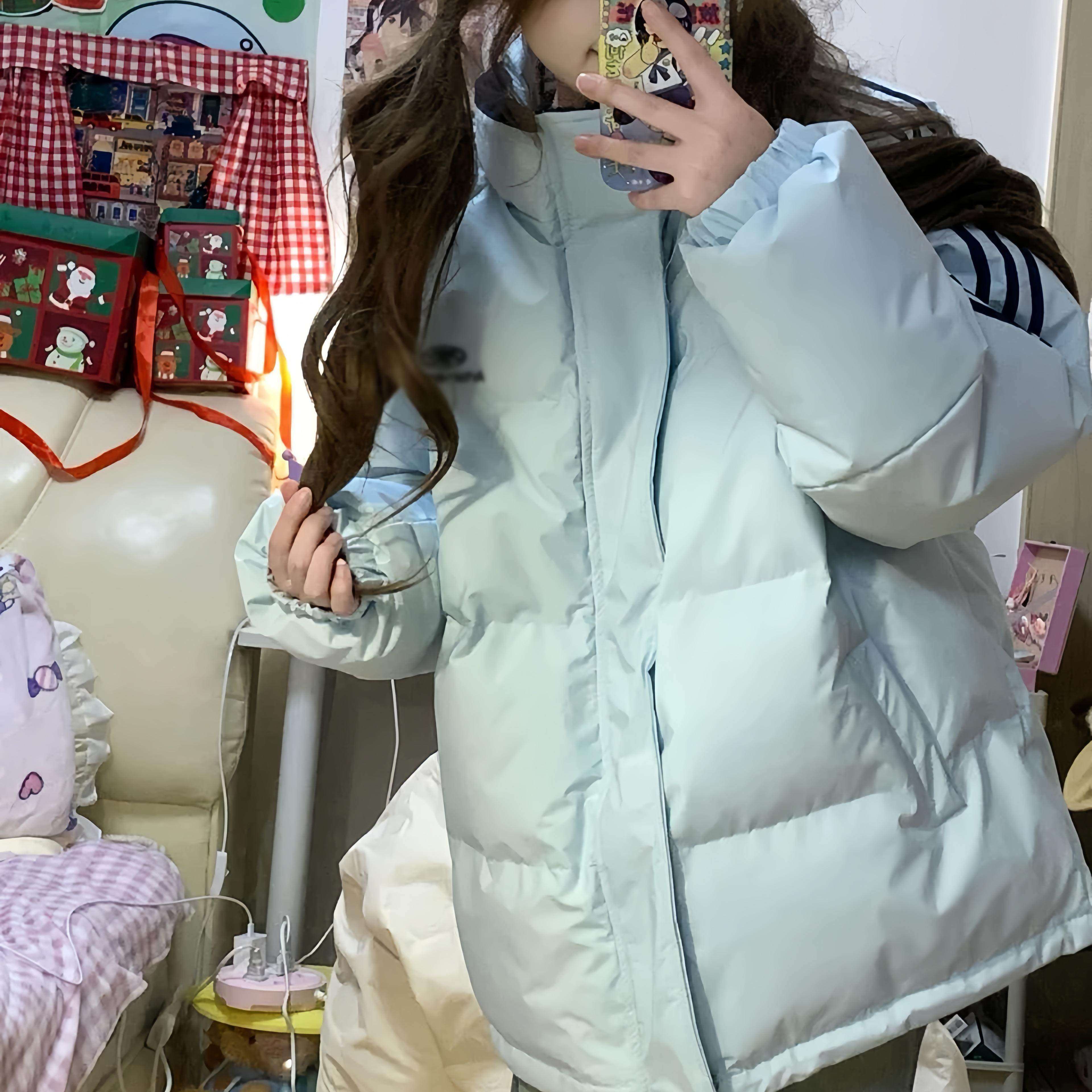 美式条纹立领羽绒棉服女大童冬季新款初中高中学生宽松面包服外套,淘宝优惠券,粉丝福利购,淘宝优惠卷