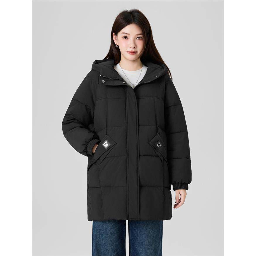 快鱼2025冬新款女士中长款连帽棉服保暖舒适简单百搭抗风御寒棉衣,淘宝优惠券,粉丝福利购,淘宝优惠卷