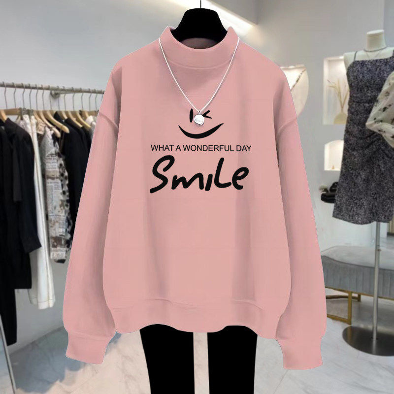 杏色半高领加绒加厚卫衣女宽松减龄2025秋冬新款套头打底外套上衣,淘宝优惠券,粉丝福利购,淘宝优惠卷