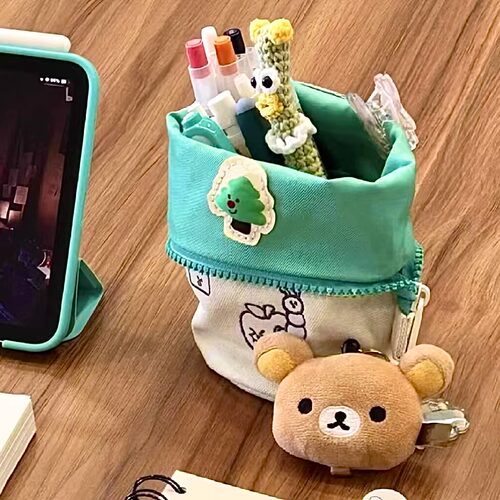 cupcake站立式笔袋大学生高颜值竖翻笔袋小红书日系简约女初中学生大容量帆布文具收纳盒卷圆形笔筒式铅笔袋 - 图1