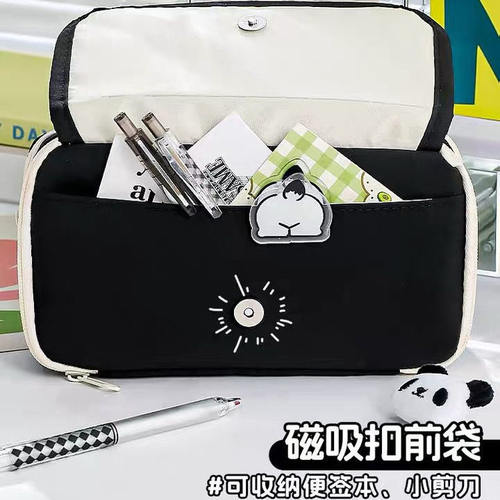 笔袋大容量初中女生男孩三角洲文具盒歪嘴小猫搞怪表情包多层收纳抽象铅笔盒沙雕恶搞小学多层耐脏文具铅笔袋 - 图2