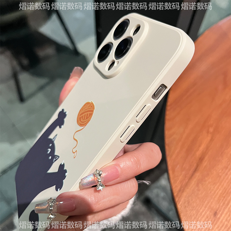 新款线球黑猫适用苹果15ProMAX手机壳iPhone14可爱趣味卡通13Pro全包带防尘12Max硅胶11PM简约潮牌XSMax爆款-图0