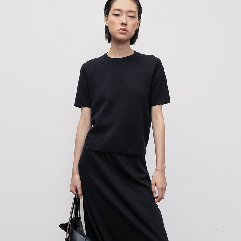 322WORKHOUSE半精纺羊毛混纺针织圆领短袖女2024新款早秋T恤B426,淘宝优惠券,粉丝福利购,淘宝优惠卷