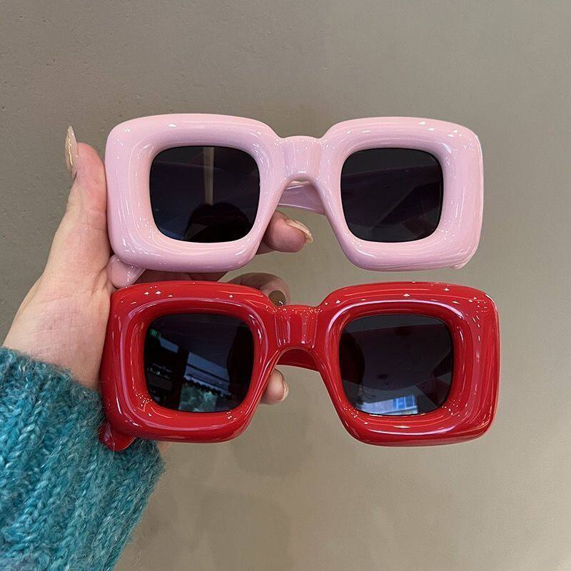 搞怪趣味充气感可爱方形厚框墨镜女ins潮人街拍眼镜男个性太阳镜