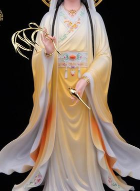 汉白玉妙善观音娘娘佛像供奉客厅16寸19寸坐莲南海观世音菩萨摆件