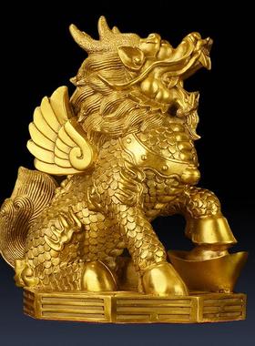 纯铜 八卦麒麟摆件一对 镇宅 特大件全铜 家居玄关装饰品开业礼物