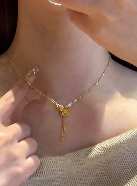 爆闪金色蝴蝶吊坠流苏项链女2026