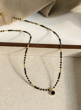 仿黑玛瑙串珠项链配饰女轻奢小众