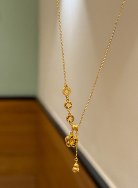 爆闪金色碎冰冰有钱花y字项链女