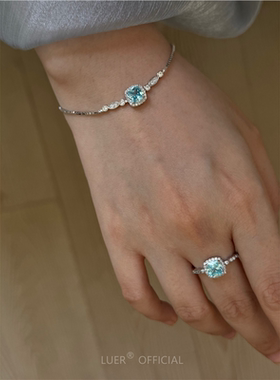 蓝色方糖锆石手链女轻奢小众精致