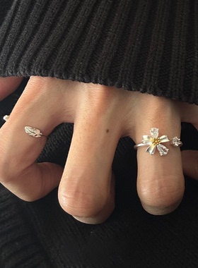 小清新银色植物系小花戒指2026女