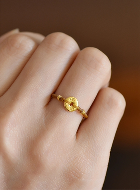 古法金色吉言小金饼甜甜圈戒指女