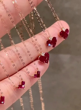 爆闪玫红色爱心吊坠项链2025新款