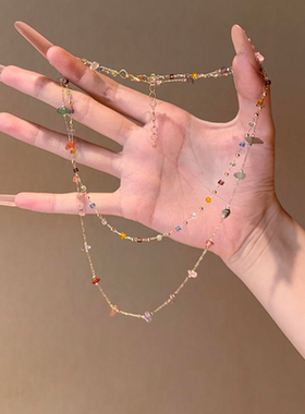 彩色不规则方块碎石项链女款2025