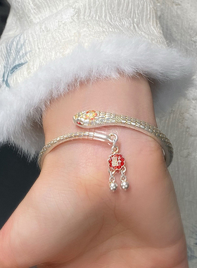 描金桃花平安福灵蛇手镯2025蛇年