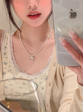 蝴蝶结珍珠项链女轻奢小众高级感